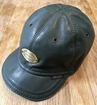 PAIR SLOPE Leather Cap ペアスロープ レザー キャップ帽 革帽子 ダークグリーン ユーズド_画像1