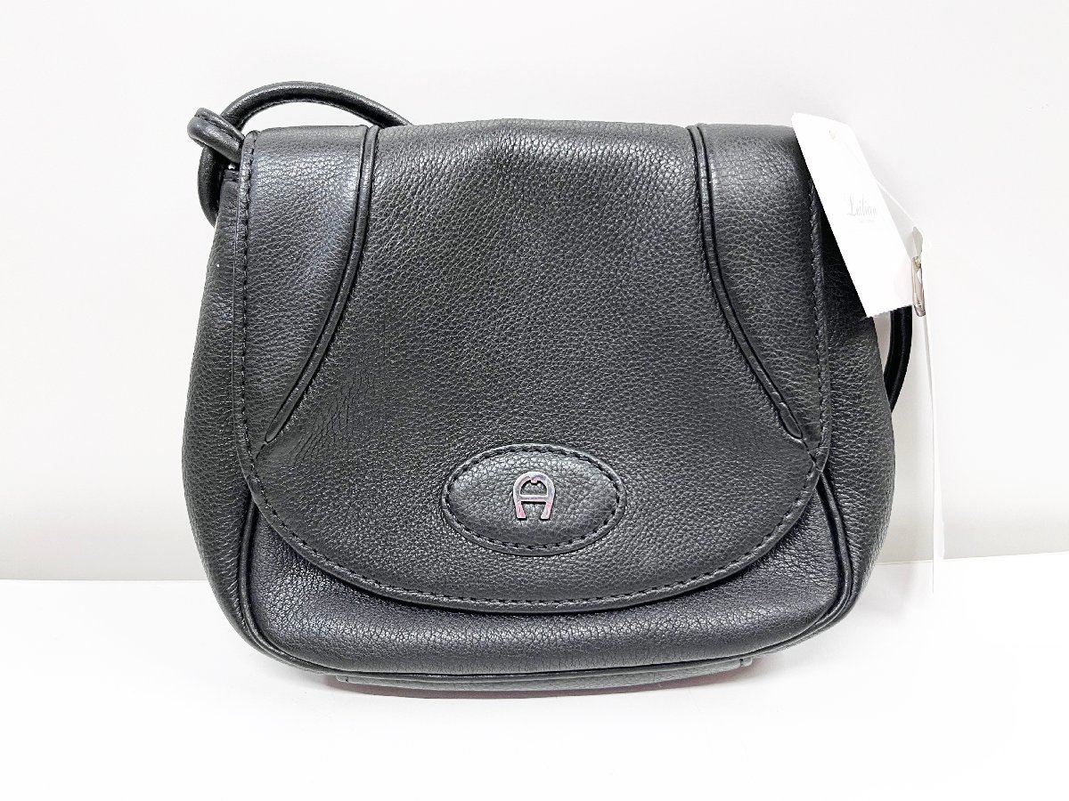 AIGNER アイグナー 新品未使用 タグ付き 牛革 ショルダーバッグ 鞄 ブラック レディース ポシェット 定価4万円