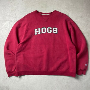 00年代 Champion チャンピオン HOGS カレッジロゴ プリント スウェットシャツ メンズXL