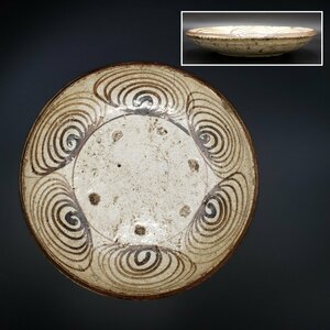  horse. eyes plate diameter approximately 25.5cm old Seto roasting thing horse. eyes plate stone plate ceramic art Japan old old .. Edo era era thing period thing glaze [80s1952]