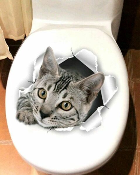 ①猫プリント トイレ蓋ステッカー シール 1枚