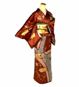 訪問着 中古 最高峰 新品同様 金彩 金駒シシュウ シシュウ 鹿子絞り 地紙花文 身丈170.5ｃｍ 裄丈67ｃｍ T3126