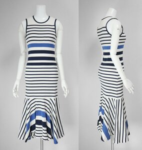 RALPH LAUREN * border no sleeve knitted One-piece M size white navy blue flair Ralph Lauren *G103