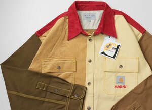 未使用★ MARNI x CARHARTT WIP ◆ 23SS カラーブロック オーバーシャツ *希少サイズ XXL ブラウン マルニ カーハート ◆YX2