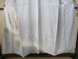 Art hand Auction 26956 Homongi-gefütterter Kimono ♪ Elegant! Grau! Indigo! Verschwommen! Handbemaltes Yuzen! Goldfarben! Herbstgras! Fast wie neu ♪, Damen-Kimono, Kimono, Besuchskleidung, Fertig