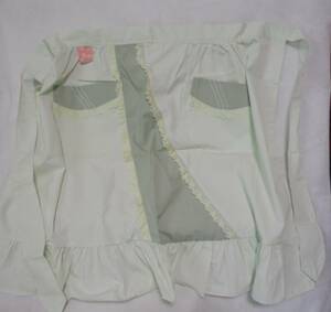 ♪　レトロ 　エプロン　ゆったりサイズ　日本製　　 ポケット２個　綿レース　フリル付き　未使用　保管品　