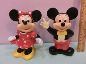 初期ディズニーランドTDL ミッキーマウス＆ミニーマウス ソフビ貯金箱 フィギュア ミッキー ミニー 置物 当時物 Disney Vintage