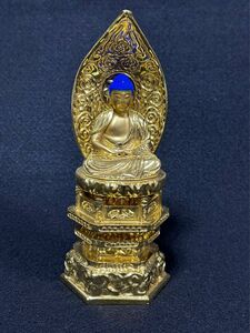 仏教美術　金彩木彫阿弥陀如来坐像　高さ約19cm 古美術 L1 木製