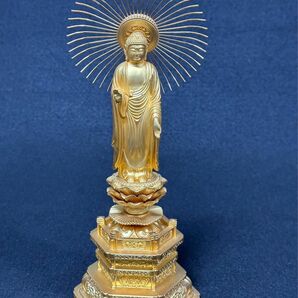 仏教美術　阿弥陀如来立像 金属製 金メッキ 高さ約23.5cm 浄土宗 真宗大谷派