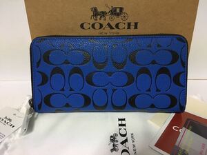 【未使用・送料無料】COACH 長財布★ラウンドファスナー★コーチシグネチャーブルー★CA298