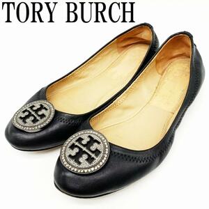 ST50/TORY BURCH トリーバーチ フラットシューズ 5M 黒 レディース ロゴ金具