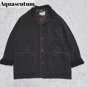 Aquascutum アクアスキュータム メンズ ハーフコート ウール カシミヤ　ジャケット M コーデュロイ 切り替え チャーム メンズ club92