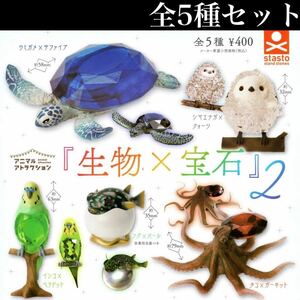 ■送料無料■ 生物×宝石 2 全5種セット /アニマルアトラクション/ウミガメ/シマエナガ/インコ/フグ/タコ/ガチャ