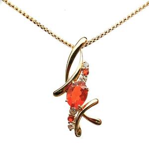  0,87CT Fire Opal Diamond Collecle Top Top Yellow Gold K18 60 см 7,6 г