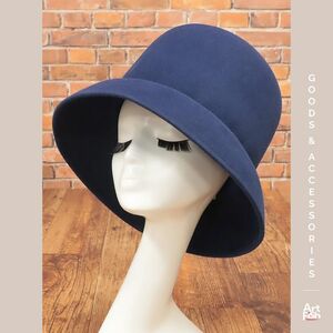 1円/NINA RICCI/フリーサイズ/ラビット フェルト バケット ハット ドイツ製 インポート ニナリッチ 新品/紺/ネイビー/hz735/