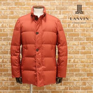 1円/秋冬/LANVIN COLLECTION/48サイズ/訳 ダウンジャケット 撥水 軽量タフタ 防寒 パリ地図 裏地 日本製 ブルゾン 新品/オレンジ/hb235/