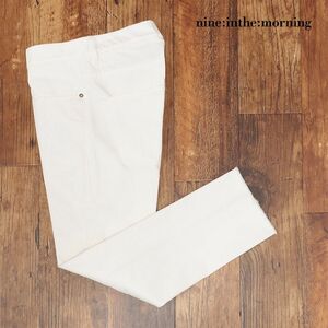 1円/nine：inthe：morning/29インチ/訳 美脚デニム パンツ ハリ コシ 無地 ダメージ加工 アンクル丈 新品/白/ホワイト/he164/number%/