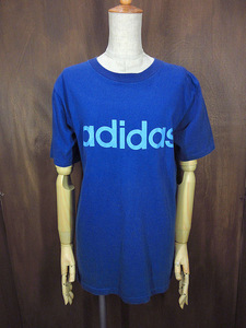 ビンテージ70’s80’s●adidasプリントTシャツ青size M●231004j4-m-tsh-ot古着アディダス1970s1980sシングルステッチ