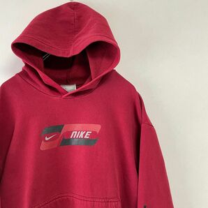 00年代 NIKE スウェット パーカー ロゴ 袖プリント エンジ えんじ