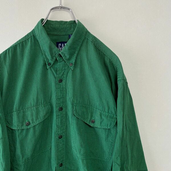 90年代 old GAP BDシャツ ギンガムチェック グリーン