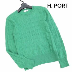 H. PORT ハーバーポート 高級 カシミヤ100%♪ 秋冬 ケーブル ニット セーター Sz.S~M位　レディース 緑　K3T00584_A#K