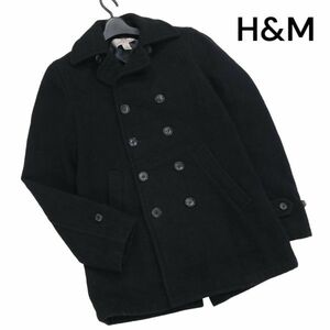 H&M × COMME des GARCONS コムデギャルソン × エイチアンドエム コラボ★ 秋冬 ウール Pコート Sz.44　メンズ 黒　K3T00583_A#N