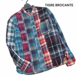 TIGRE BROCANTE ティグルブロカンテ 天空丸♪ クレイジー切替 長袖 バンドカラー チェック ネル シャツ Sz.F　レディース　K3T00710_A#B