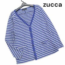 zucca ズッカ 通年 ゆったり♪ ボーダー コットン&レーヨン カーディガン Sz.M　レディース 日本製　K3T00757_A#O_画像1