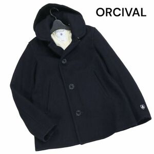 ORCIVAL オーシバル 秋冬 メルトン ウール♪ シングル フード Pコート Sz.16　レディース ネイビー　K3T00835_A#N