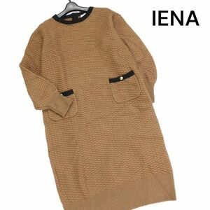 19AW★ IENA イエナ 秋冬 タック編み♪ 長袖 ウール トリミング ニット ワンピース Sz.F　レディース 定価3万♪　K3T00747_A#K