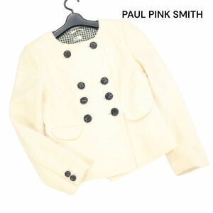 Paul Smith PINK ポールスミス 秋冬 ウール100%♪ レザー釦 ノーカラー ダブル ジャケット Sz.40　レディース　K3T00787_A#N