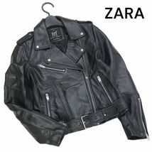 ZARA ザラ 羊革♪ リアル ラム レザー ダブル ライダース ジャケット Sz.S　レディース 黒 パンク　K3T00789_A#N_画像1