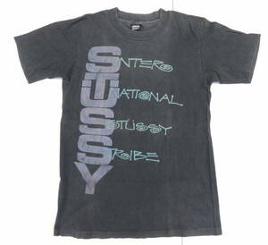 ◆ 80S VINTAGE 黒タグ USA製 STUSSY ステューシー INTERNATIONAL TRIBE 半袖 Tシャツ Mサイズ MEDIUM 褪色ブラック グレー系