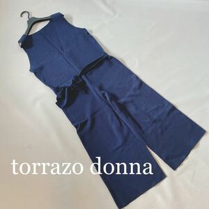 torrazo donna トラッゾドンナMサイズ紺ニット素材オーバーオール　オールインワン　サロペット オーバーオール