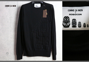  new goods Comme Ca men [ adult playing heart ] Robot navy blue collaboration wool Jaguar do sweater L black regular price 2.8 ten thousand jpy /COMME CA MEN