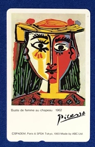 テレカ＜未使用＞　☆ピカソ☆　「Buste de femme au chapeau 1962」　テレホンカード50度数　Picasso