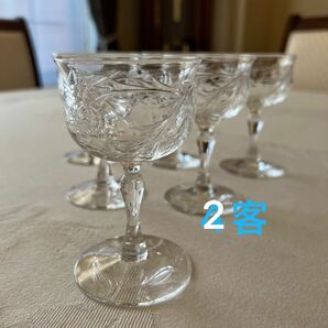 【英国アンティーク】美品　カットの美しい　ブリティッシュグラス 2客 ワイングラス カットガラス クリスタル