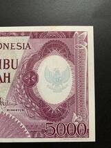 インドネシア 旧紙幣 紙幣 5000 ルピア　1958年　紫版　未使用　ピン札　WORLD Paper Money 【破れあり】_画像4