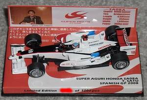 RG別注 1/43 スーパーアグリ ホンダ SA08A 佐藤琢磨 スペインGP 2008 HONDA SUPER AGURI SA08 RacingGear レーシングギア