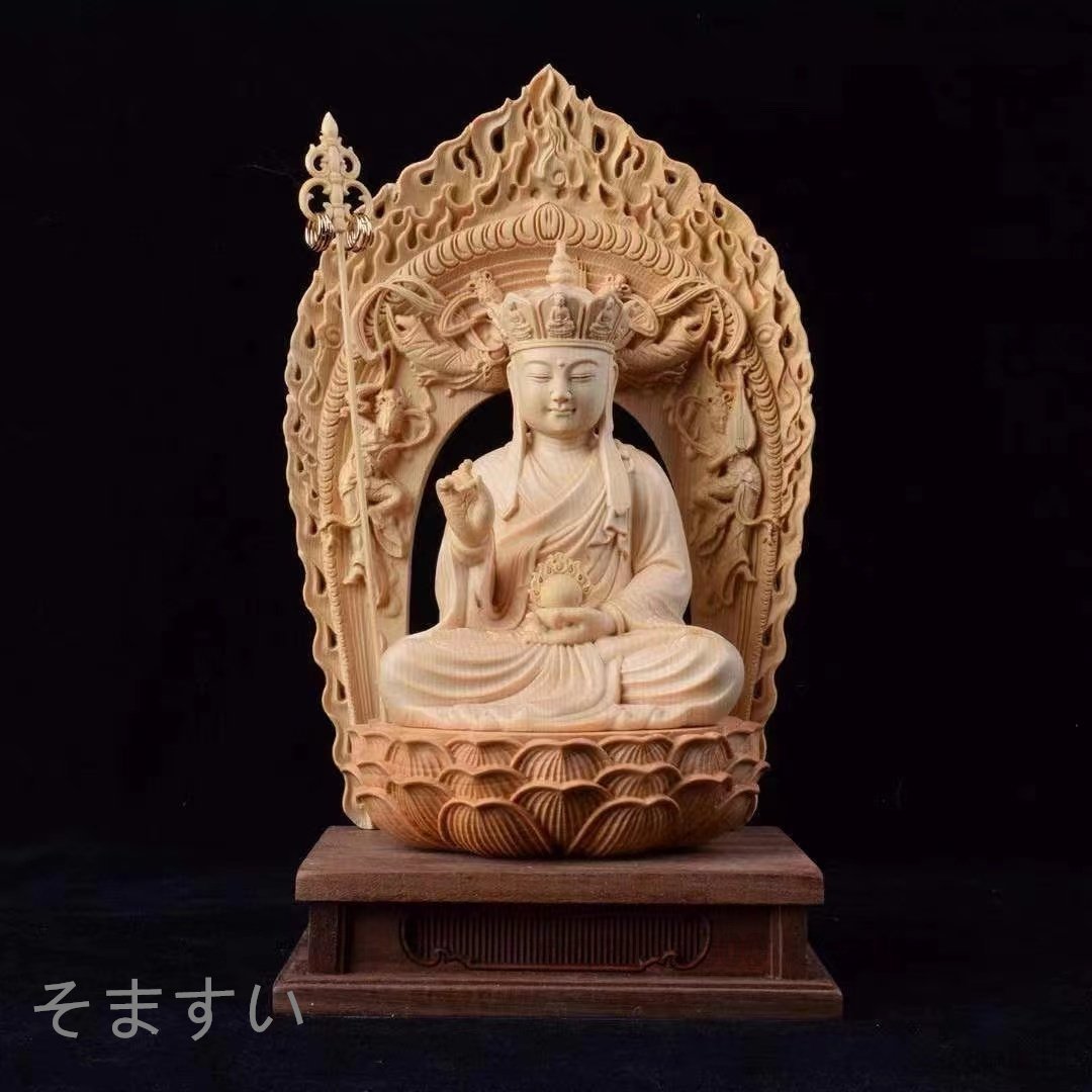 総檜材 極上品 木彫り 精密彫刻 仏師で仕上げ品 地蔵菩薩像 高さ26cm