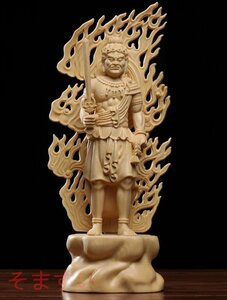 新作☆極上の木彫 仏像 精密彫刻 不動明王立像　檜木 高28cm