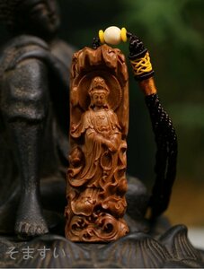 仏教美術 木造観音菩薩像ペンダント平安 高8.4cm オーストラリア白檀製木彫り東洋風水木彫仏像