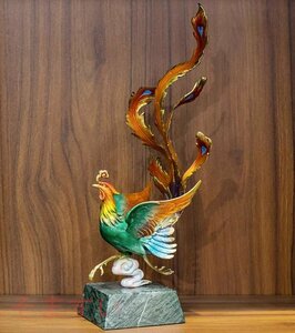 高級製品! 美品 純銅 鳳凰 至極の彫刻 精工オフィス装飾風水祥不死鳥置物テ 工芸彫刻 装飾品 置物