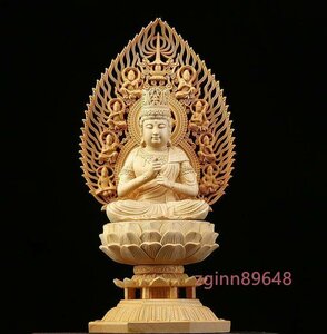 仏教美術 精密彫刻 仏像 手彫り 木彫仏像 大日如来座像 高さ約28cm