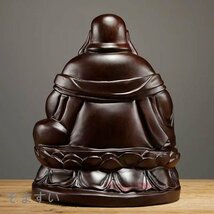 仏教美術 黒檀木彫り布袋弥勒仏像置物居間装飾 高さ20cm_画像2