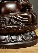 仏教美術 黒檀木彫り布袋弥勒仏像置物居間装飾 高さ20cm_画像8