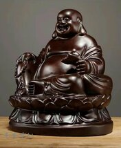 仏教美術 黒檀木彫り布袋弥勒仏像置物居間装飾 高さ20cm_画像5