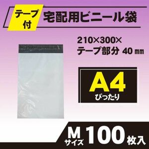 【RPM-100】100枚 宅配ビニール袋 210×300mm A4 シールテープ付 60ミクロン ヤフオク メルカリ 小物発送 白 内側黒