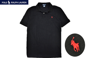 Y-6599★送料無料★Polo by Ralph Lauren ポロ ラルフローレン★正規品 ブラック黒 ポニーロゴ刺繍 鹿の子 半袖 ポロシャツ L 160cm