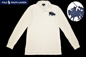 Y-6726★送料無料★超美品★POLO RALPH LAUREN ポロ ラルフローレン★正規品 白 立体3Dビックポニーロゴ刺繍 鹿の子 長袖 ポロシャツ 150cm